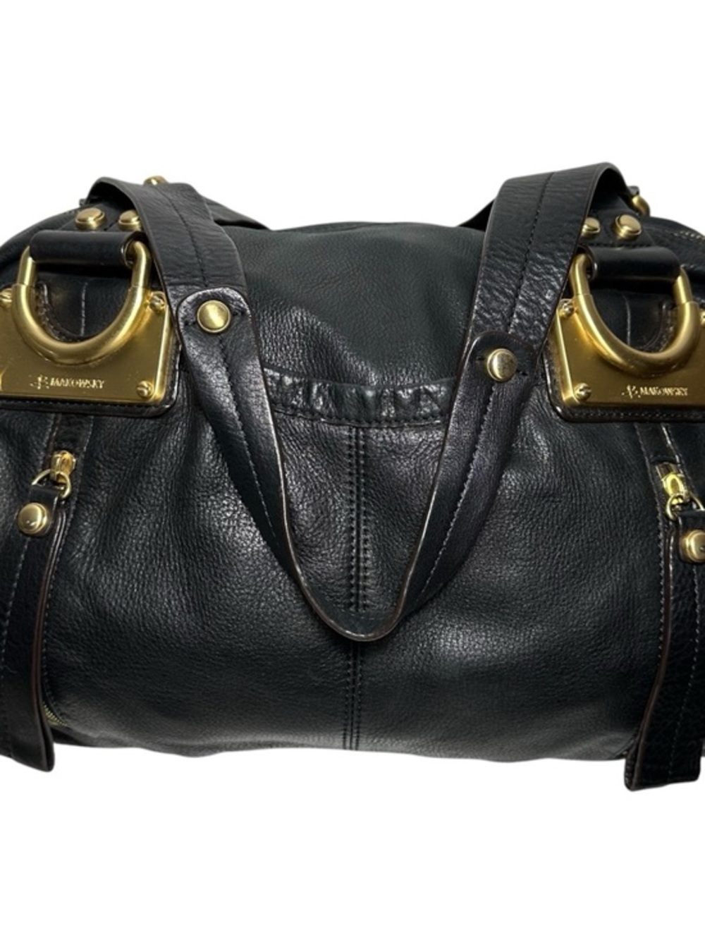 b. makowsky Black Leather Gold Logo Hardware Montgomery Shoulder Satchel Bag